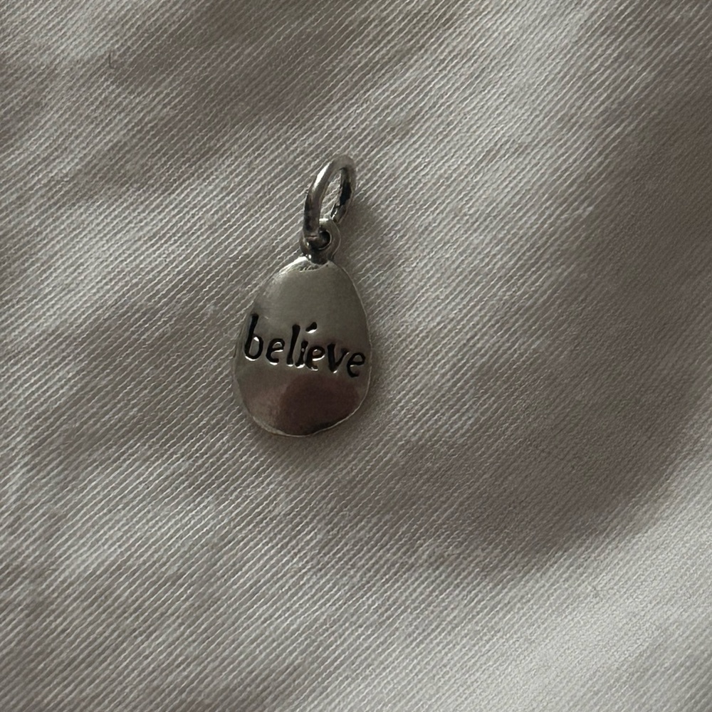 Sterling Silver Believe Pendant Charm Y2K 925